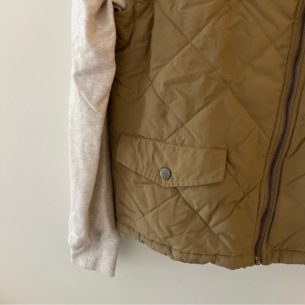 RVCA Boys Size Medium Quilted Hoody Vest Cream and Tan